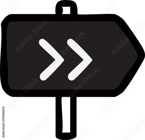 Hand-drawn fast forward arrow sign pointing right. Progress.