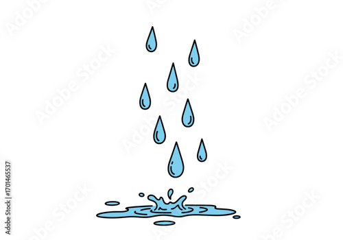 Gentle water droplets falling creating splashes on a white background