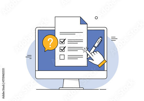 Online survey and questionnaire form completion digital service illustration