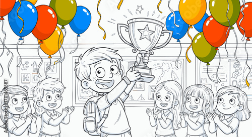 Happy Student Winning Award Celebration Illustration
