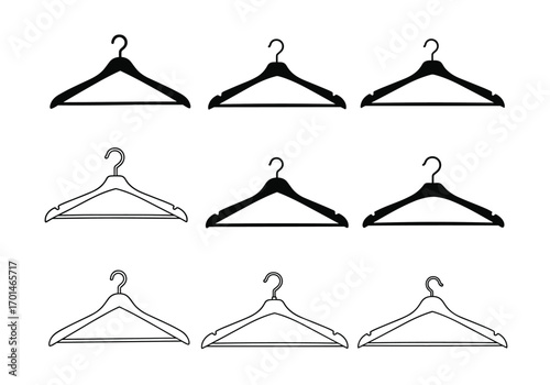 Nine different clothes hangers arranged in three rows and three columns