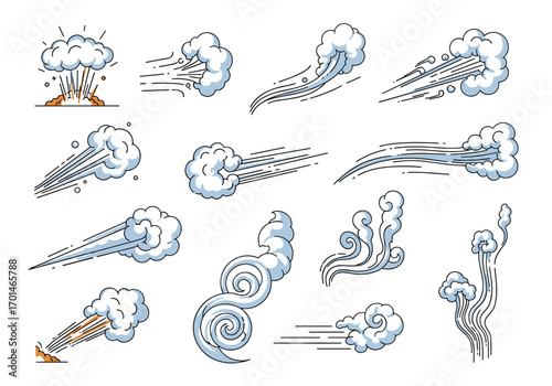 Explosion smoke cloud and wind gust effects in pixel art style