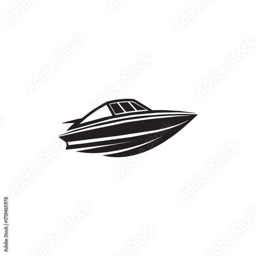 Sport Boat Silhouette . Powerboat Vector Illustration.