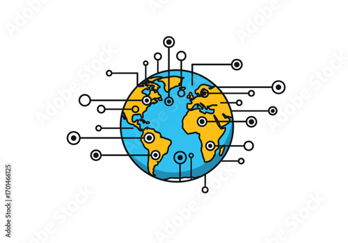 Global network technology connection digital data world map connectivity