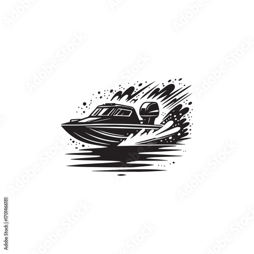 Luxury Yacht Silhouette Modern Boat Vector Illustration.