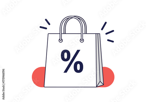 Shopping bag with percentage symbol indicating sale or discount promotion event
