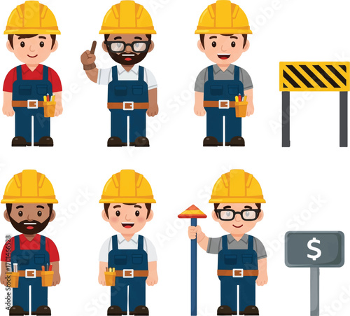 Construction Workers Cartoon Characters Vector