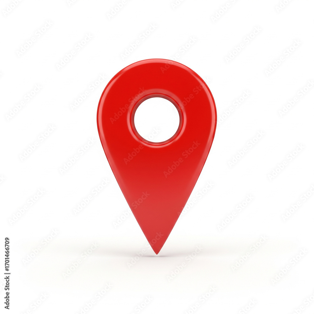 Fototapeta premium A glossy red map pin icon symbolizing location, destination, and navigation, presented as a 3D rendering isolated on a white background