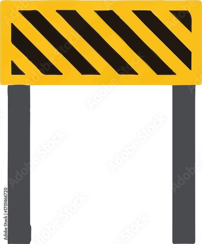 Yellow and black striped construction safety barrier