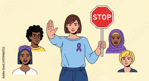 “Flat Vector Illustration of Stop Violence Against Women Awareness”