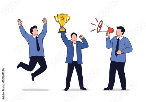 Teamwork and celebration of a successful project achievement and recognition