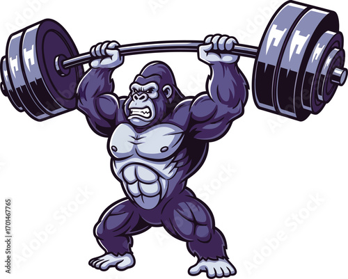 Strong Gorilla Mascot Lifting Weights Sports Logo Vector Illustration

