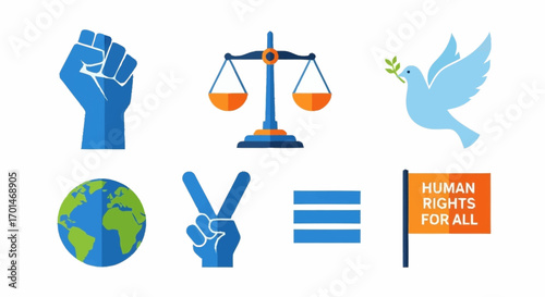 Human Rights Icons Peace, Justice, Equality, and Global Unity