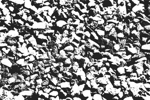 distressed grunge gravel texture, black and white crushed stones, high contrast rock pattern, abstract grainy texture background