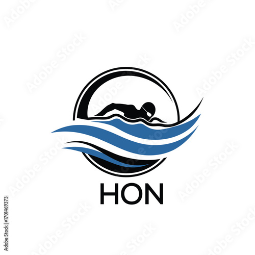 HON Swimming  Company logo. HON Water Sports logo design for entrepreneur and business. HTK Training Branding best icon.
