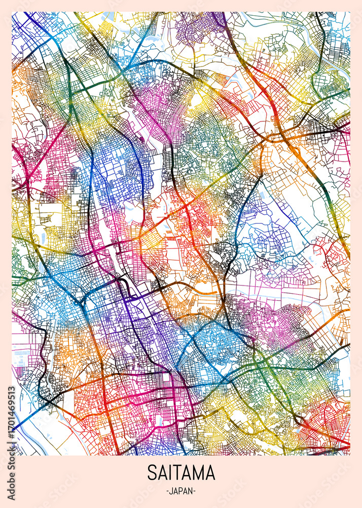 Fototapeta premium Saitama Japan City Map. city background, abstract city printable, city travel, city banner, modern city, city background, abstract watercolor, abstract paint, urban background