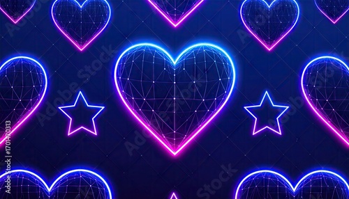 Neon Hearts and Stars Wallpaper Pattern