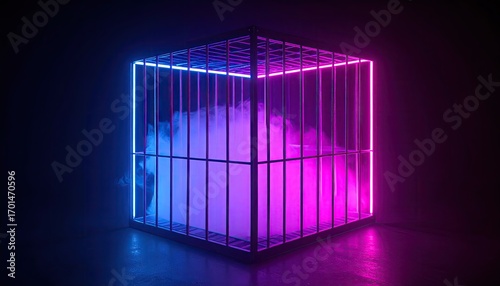 Neon Lattice Cube Cage with Fog and Glow