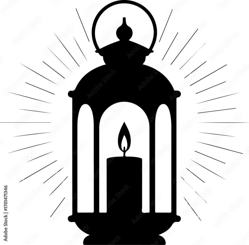 Obraz premium candle lantern with light rays vector illustration
