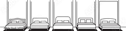 Illustration of various bed frames with different headboard designs shown