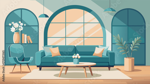 Inviting living room interior with stylish furniture and natural light, perfect for showcasing modern home decor ideas and serene lifestyle concepts