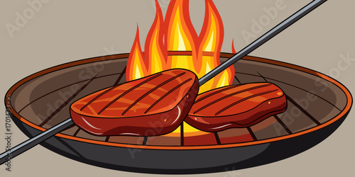 Beef steaks atop a grill, infused with flames and smoke, epitomizing the art of grilling and the joy of outdoor cooking during vibrant summer gatherings and .