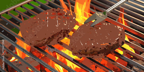 Beef steaks atop a grill, infused with flames and smoke, epitomizing the art of grilling and the joy of outdoor cooking during vibrant summer gatherings and .