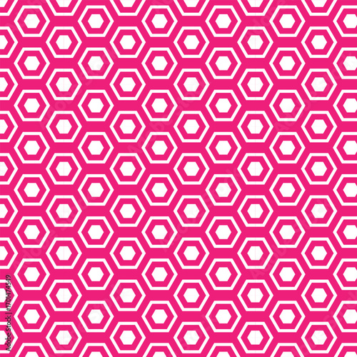 Seamless pattern with a white hexagonal design, pink background