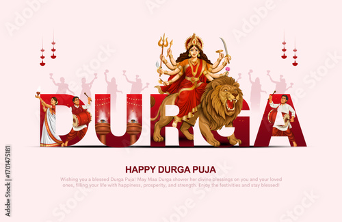 Indian festival, Goddess Maa Druga in Happy Durga Puja. Subh Navratri background. Creative vector illustration design	