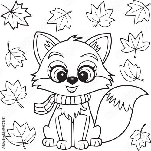 Adorable Autumn Fox Coloring Page for Kids - A Fun and Relaxing Fall Activity