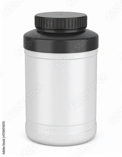 White Cylindrical Container with Black Lid on White Background