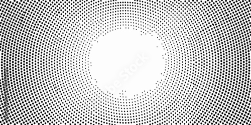 Abstract radial halftone pattern with a central white negative space and expanding dots