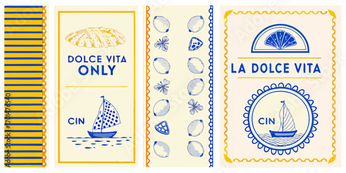 Italian riviera inspired design with lemons sailboats and dolce vita text