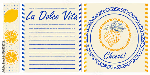 La dolce vita italian lifestyle greeting card with lemons oranges and a toast illustration
