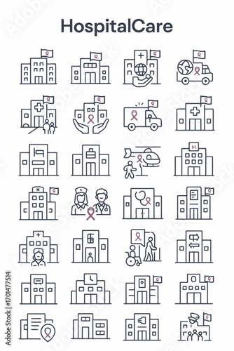 Hospital Care Icons A Comprehensive Set of Medical Facility and Service Illustrations