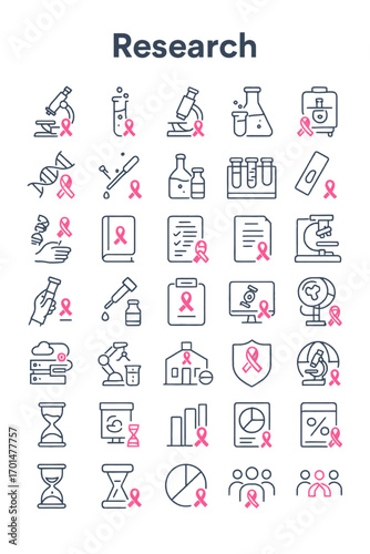 A versatile collection of outline icons featuring awareness ribbons, symbolizing hope, support, and the journey of overcoming challenges in various health campaigns