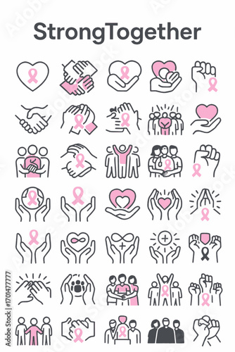Feminism and girl power linear icon collection. A set of symbols illustrating female strength, achievement, and women's health awareness