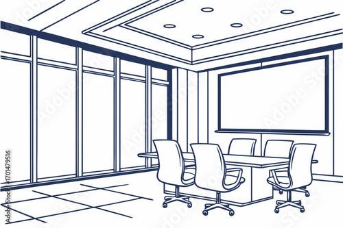 Conference room – modern empty office chairs and projection screen