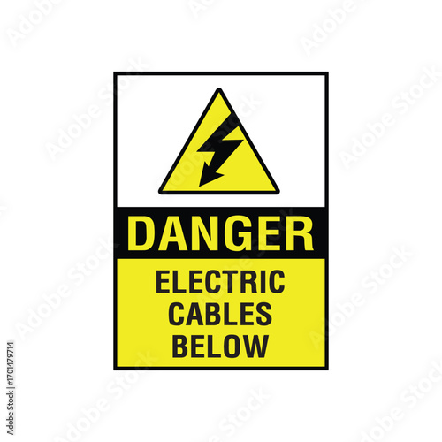 Danger Overhead High Voltage Power Lines Sign for Electrical Safety Vector Art

