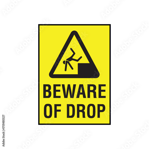 Danger Beware of Drop Hazard Sign for Cliff Edge Safety Vector Art

