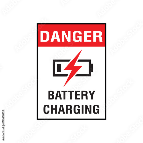 Danger Battery Charging Hazard Sign for Electrical Safety Vector Design


