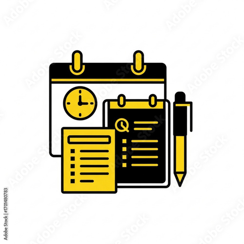Vector art of calendar, clock, checklist, and pen icon