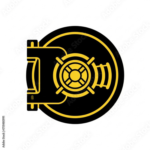 Vector art of stylized illustration of a vintage diving helmet in yellow and black
