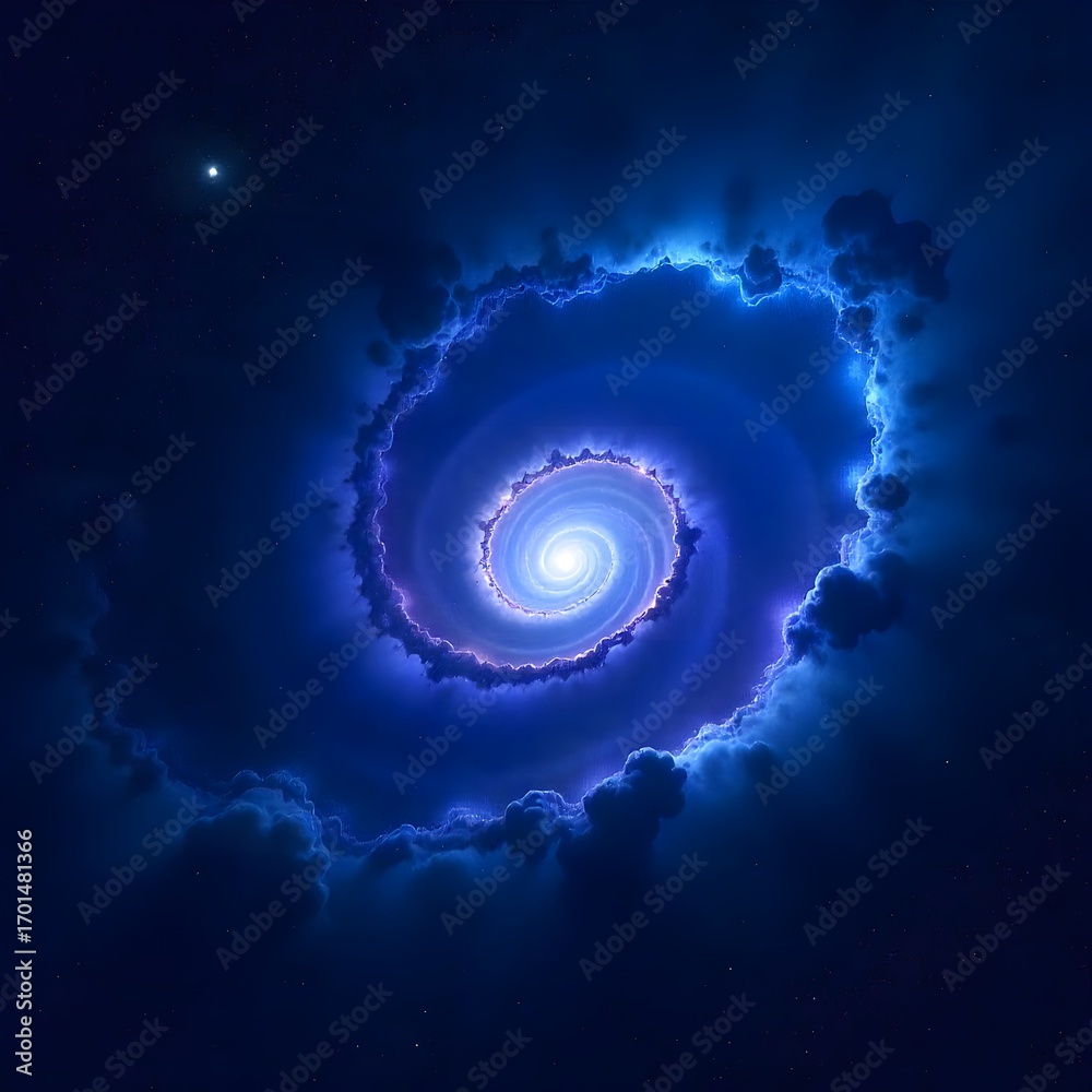 Obraz premium An abstract digital design featuring a glowing blue spiral vortex swirling in space with a fractal texture