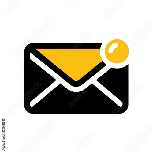 Vector art of black envelope with yellow notification icon