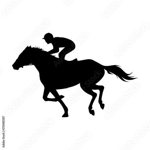 Silhouette of a jockey riding a horse in full gallop