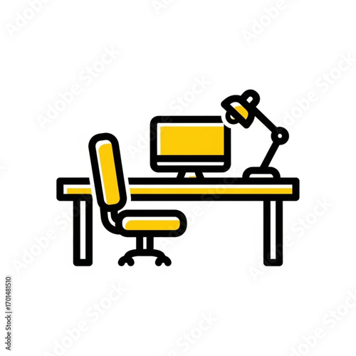 Vector art of modern home office desk with computer and chair