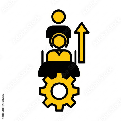 Vector art of teamwork and collaboration icon with upward arrow and gear