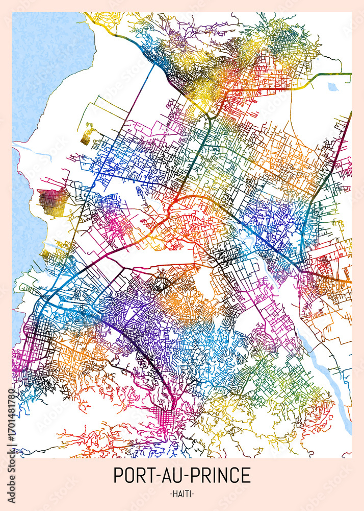 Obraz premium Port-au-Prince Haiti City Map. city background, abstract city printable, city travel, city banner, modern city, city background, abstract watercolor, abstract paint, urban background