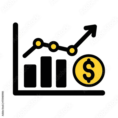 Vector art of financial growth chart with upward trend and dollar coin
